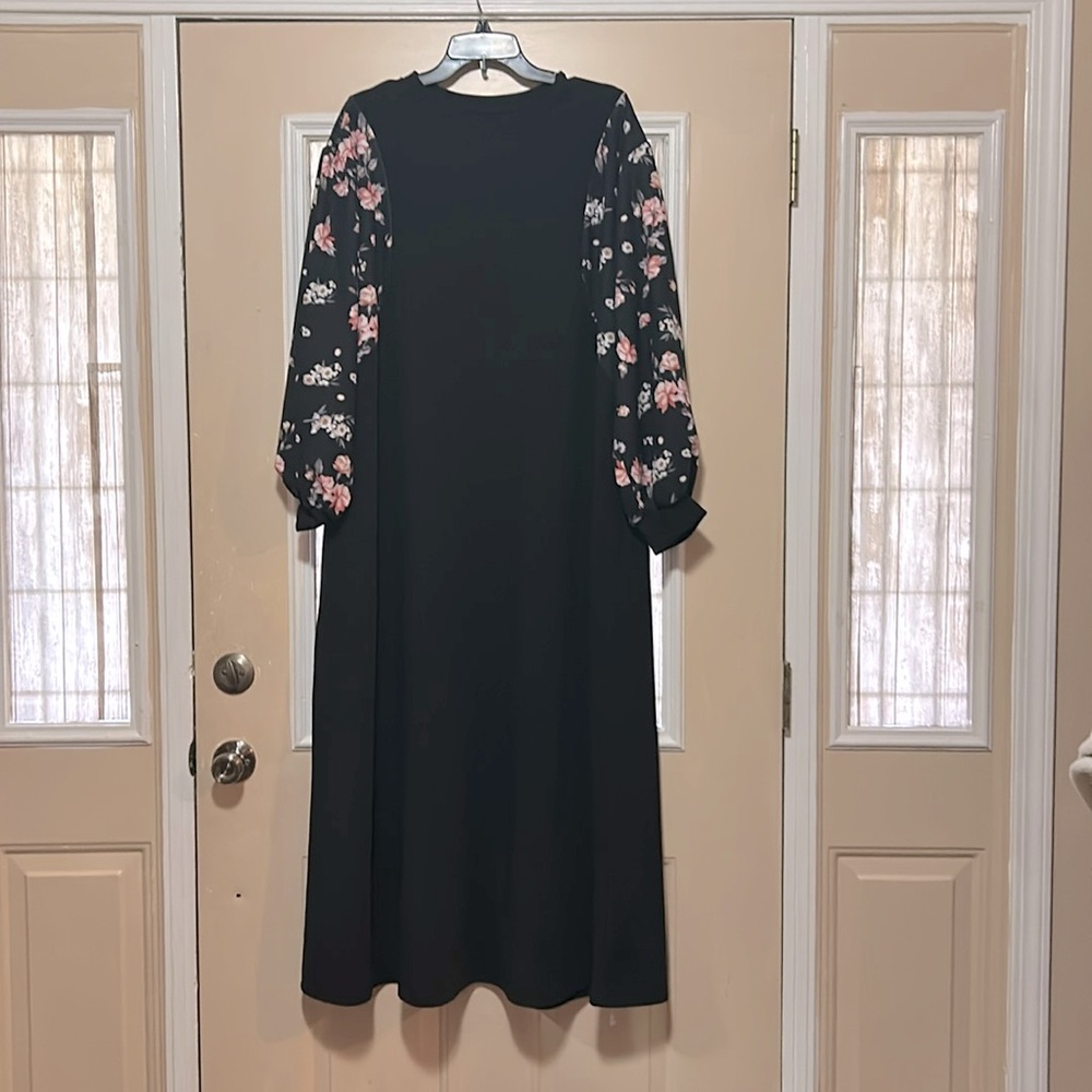 Black with floral puff sleeves